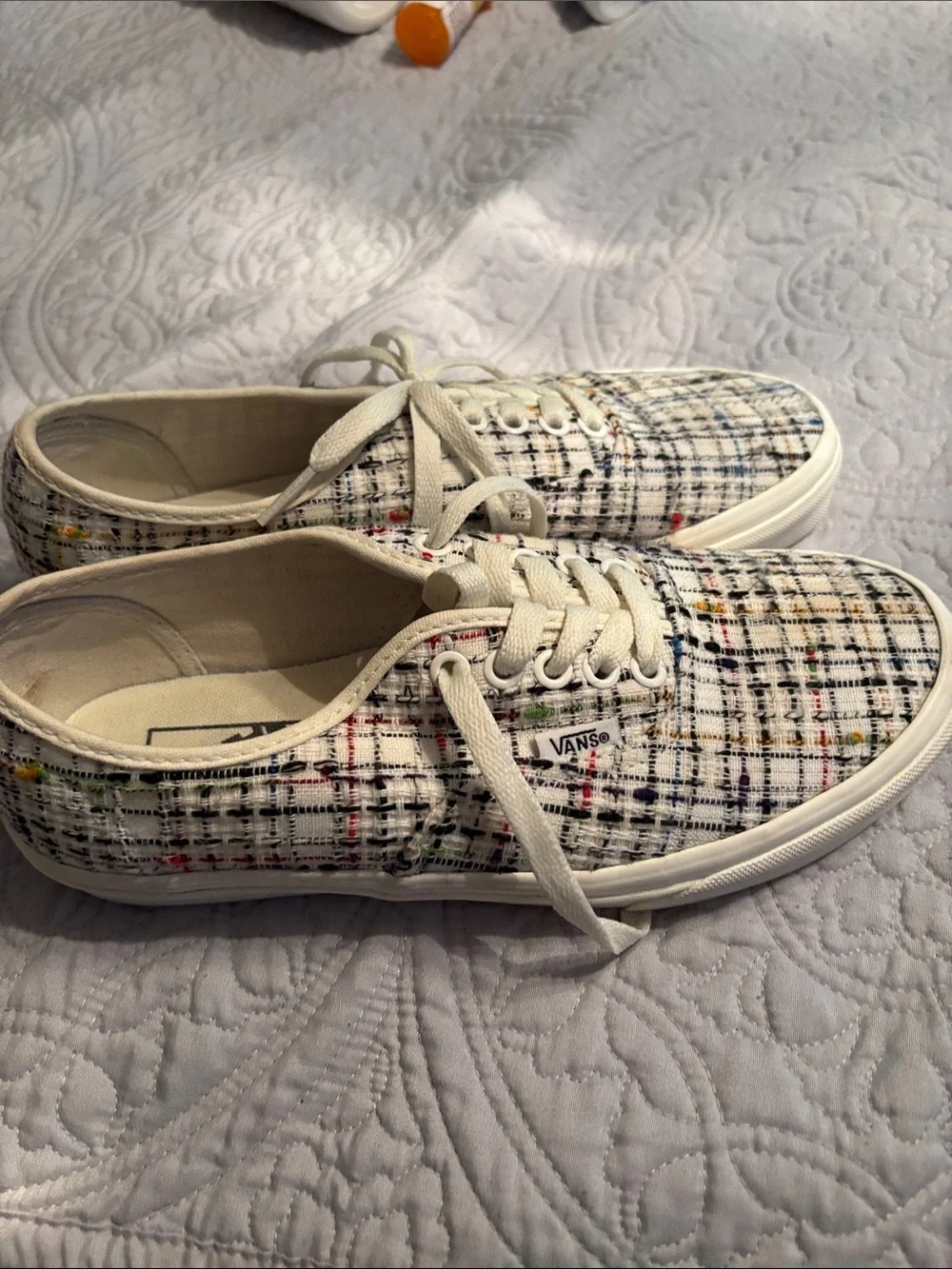 Vans Men’s Ivory Plaid Canvas Sneakers with Multicolor Accents